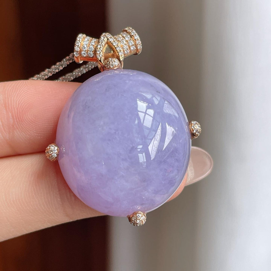 18k金镶糯种紫罗兰翡翠蛋面吊坠（yc240373）