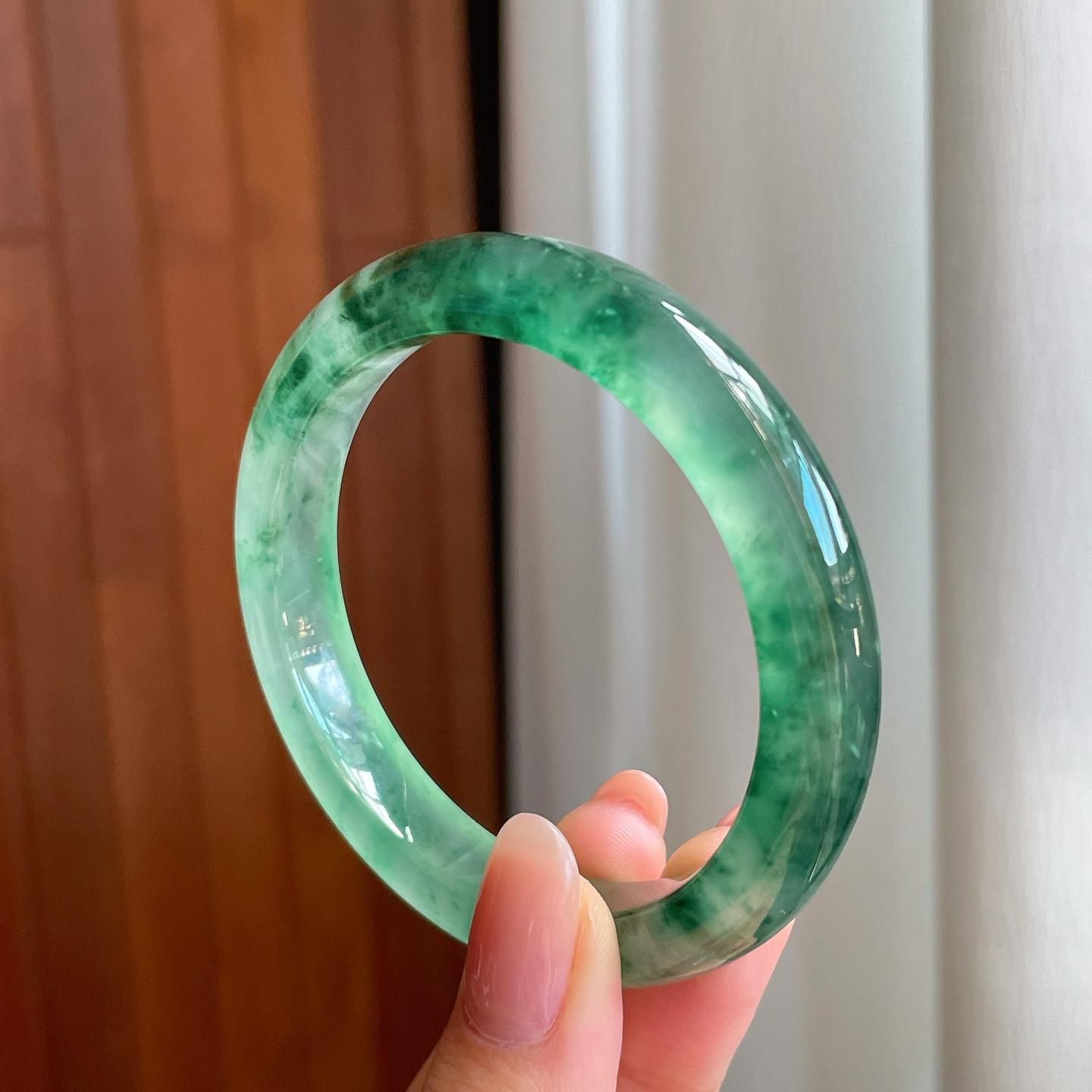 冰种飘花翡翠平安镯（53mm）（yc335293）