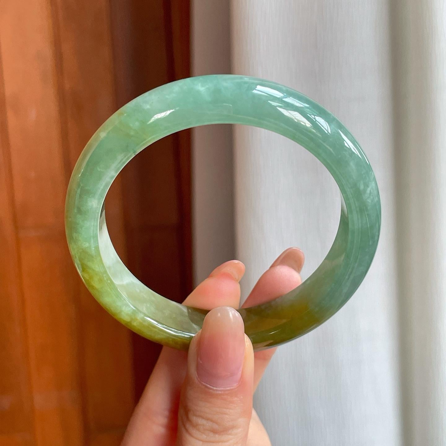 冰种黄加绿翡翠平安镯（56.8mm)（yc360248）