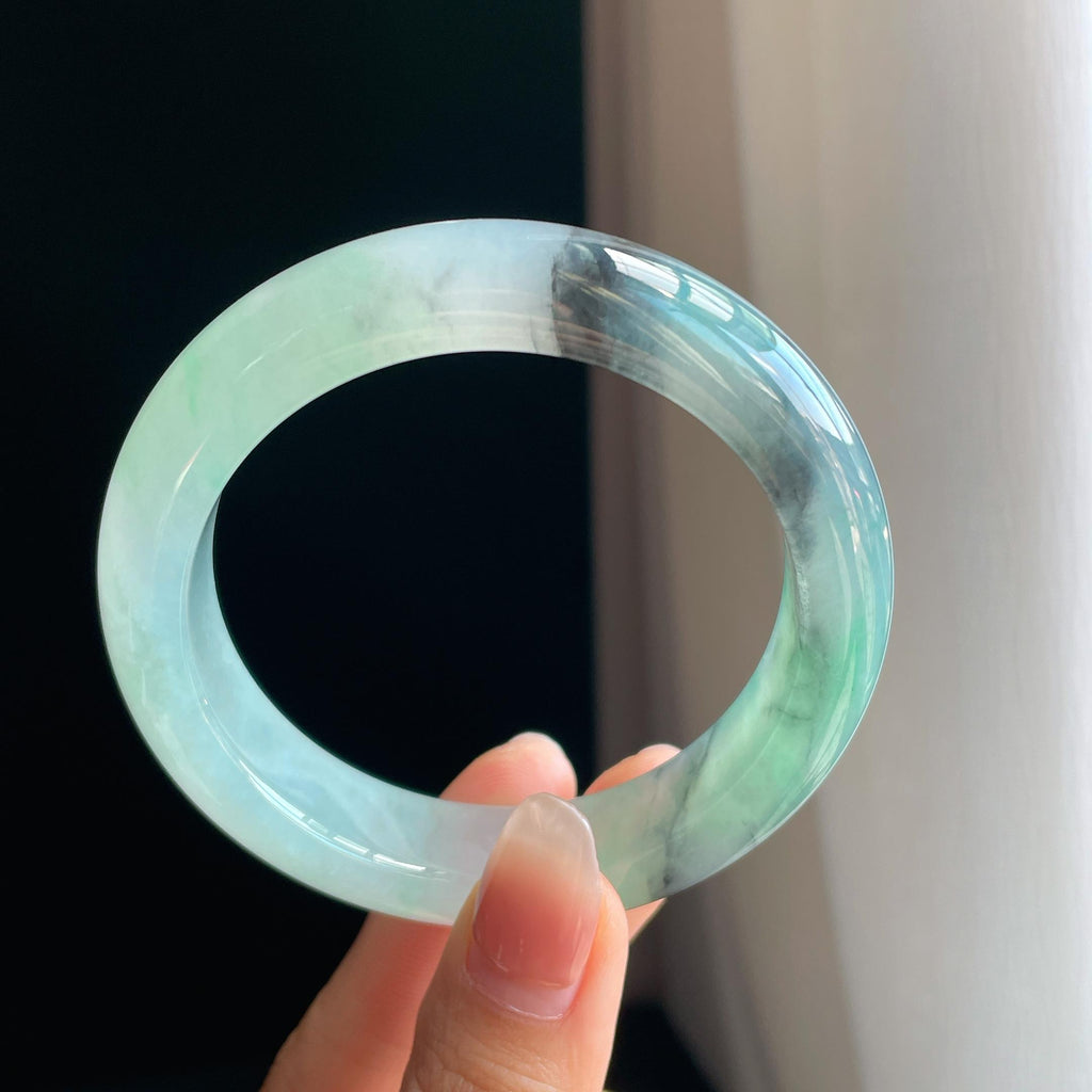 冰种水墨花翡翠平安镯（56.7mm)（yc323697）