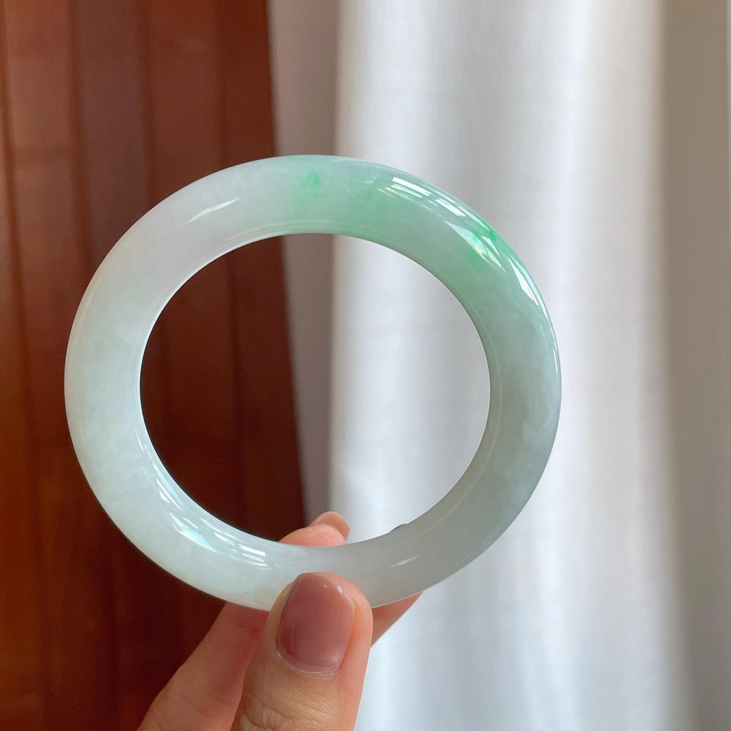 糯冰带色翡翠圆条手镯（56.8mm）（yc283302）