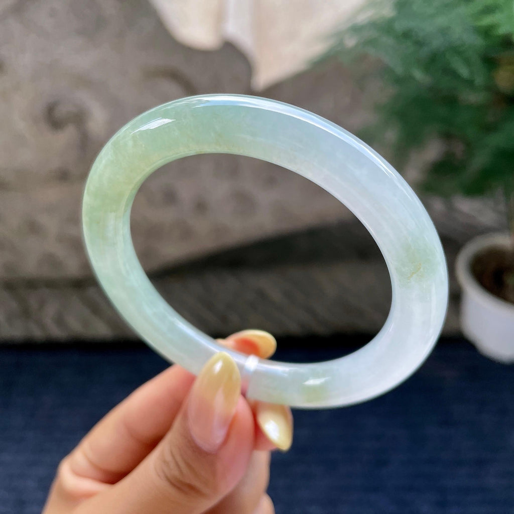 小圈口 细糯种晴底圆条手镯53.8圈 天然缅甸A货翡翠（yc483955）