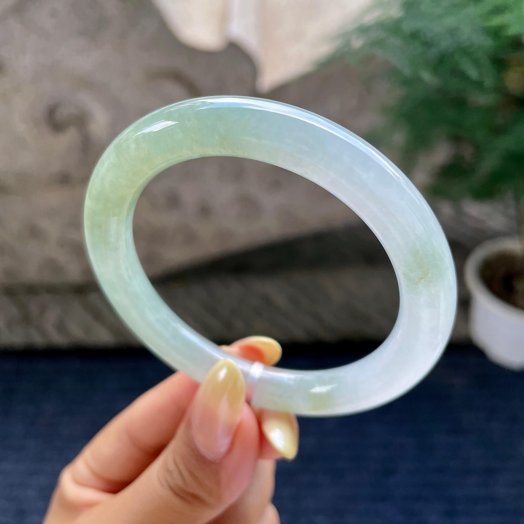 小圈口 细糯种晴底圆条手镯53.8圈 天然缅甸A货翡翠（yc483955）