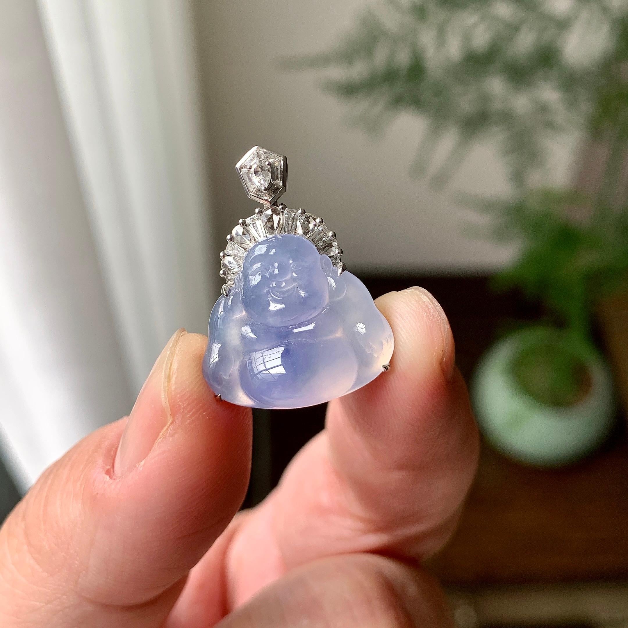 18K金钻镶糯冰种紫罗兰佛公吊坠（yc257223）