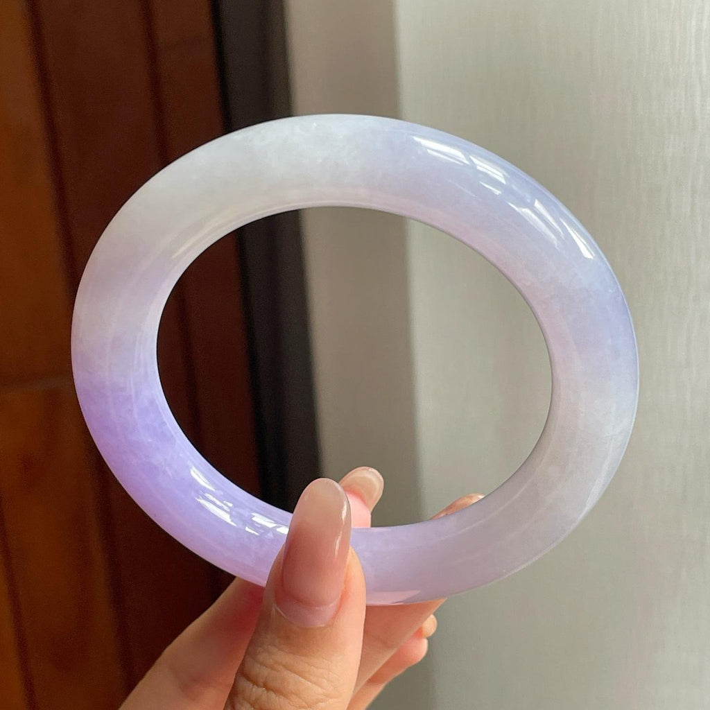 糯冰种紫罗兰翡翠圆条手镯（57mm）（yc200130）