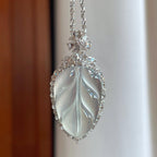 18k金钻镶冰玻种无色翡翠叶子（yc270321）