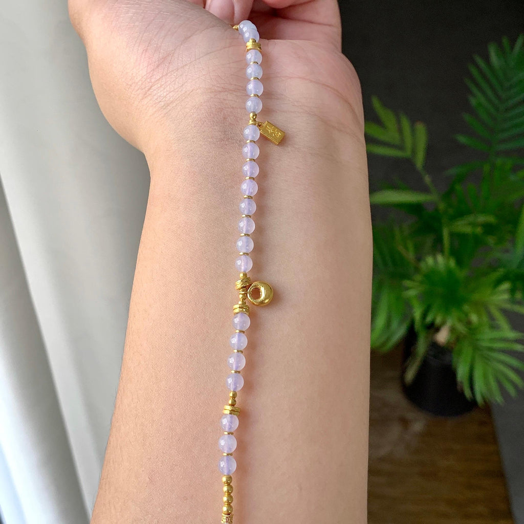 18K金镶糯冰种淡紫罗兰小米珠手链（yc232460）