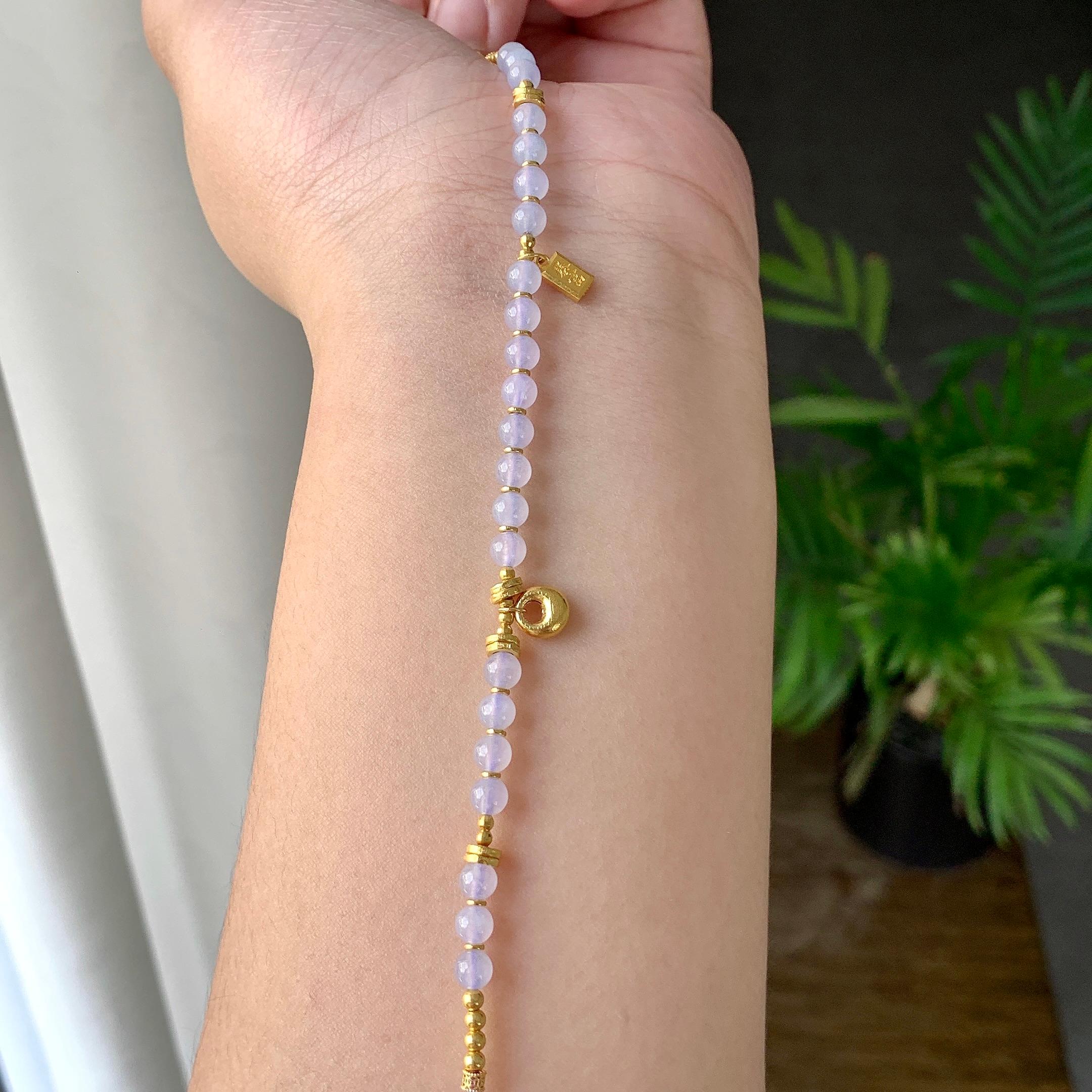 18K金镶糯冰种淡紫罗兰小米珠手链（yc232460）