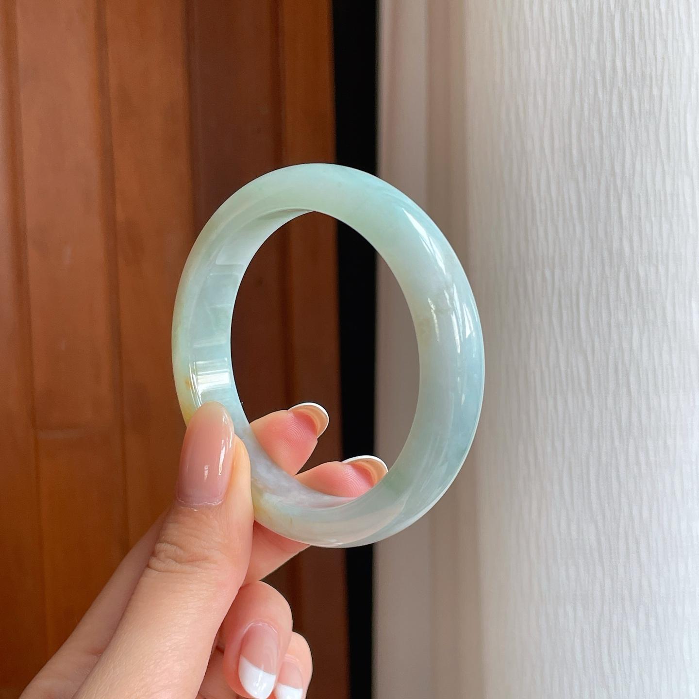 糯冰黄翡翡翠平安镯（53.4mm)（yc373884）