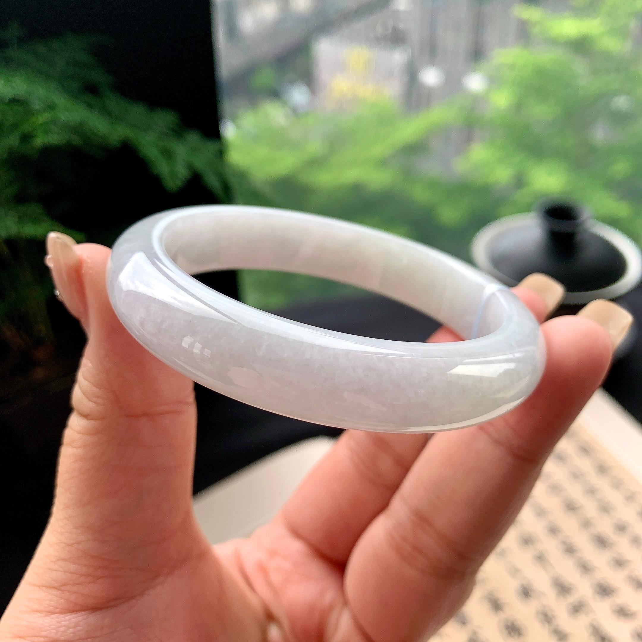 细糯种淡紫罗兰正圈平安镯 56.2圈口 天然缅甸A货翡翠（yc473087）