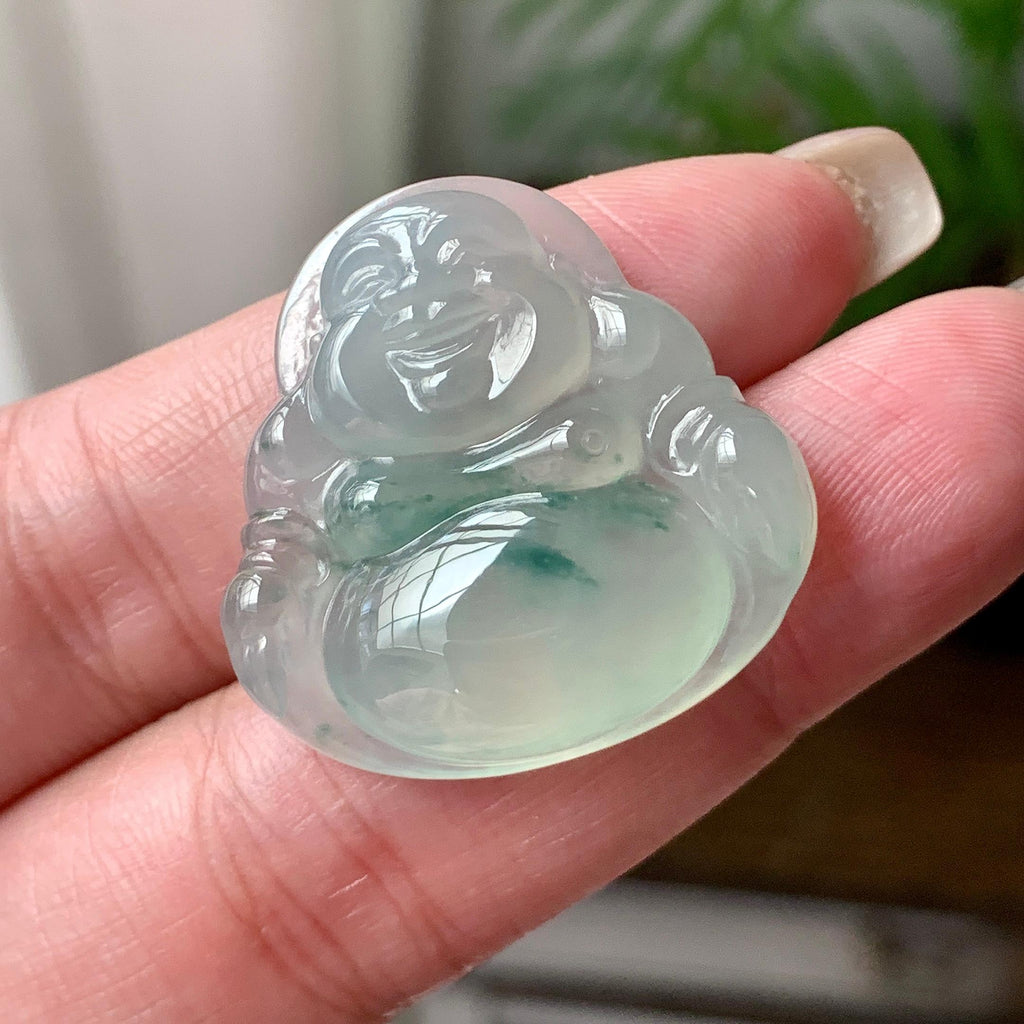 糯冰种飘花佛公吊坠  天然缅甸A货翡翠（yc430722）