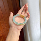 冰种黄翡飘花翡翠圆条手镯（51.5mm）（yc240467）