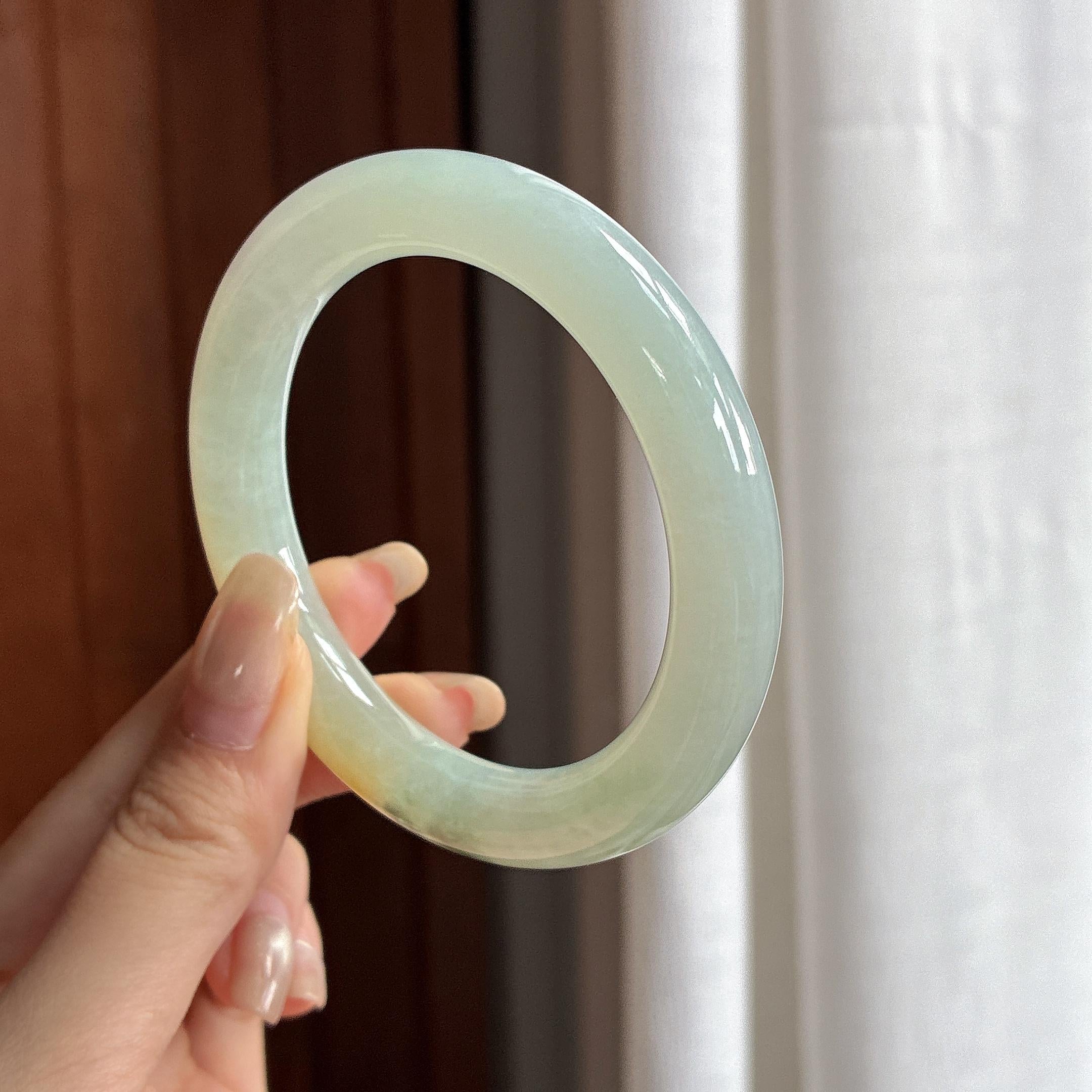 糯冰黄翡特色圆条手镯 55圈 天然缅甸A货翡翠（yc468109）