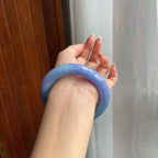 糯冰种紫罗兰翡翠圆条手镯（55mm）