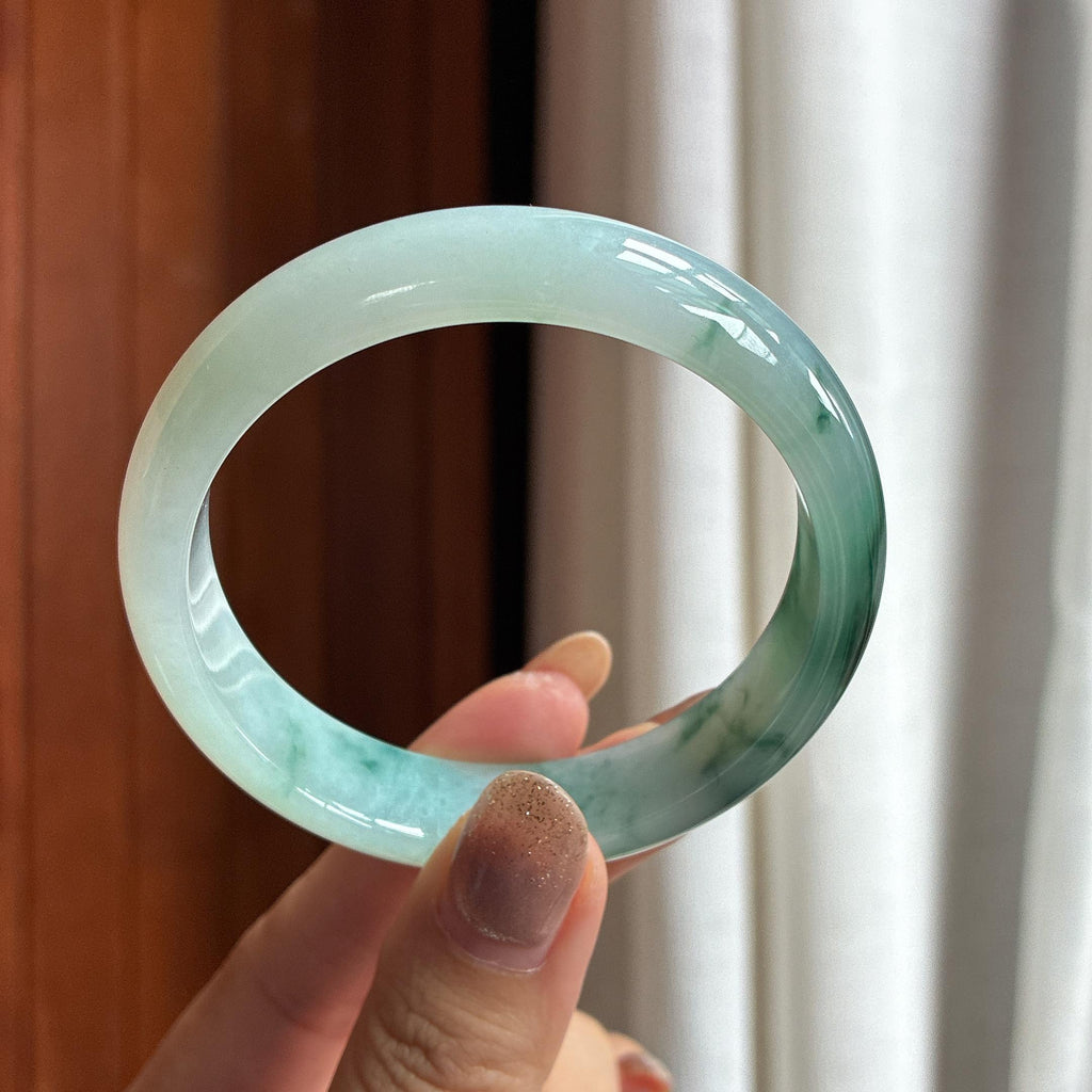 糯冰飘花正圈平安镯 56圈 天然缅甸A货翡翠（yc454482）