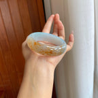 冰种飘黄翡翠宽版平安镯（59.6mm）（yc318556）