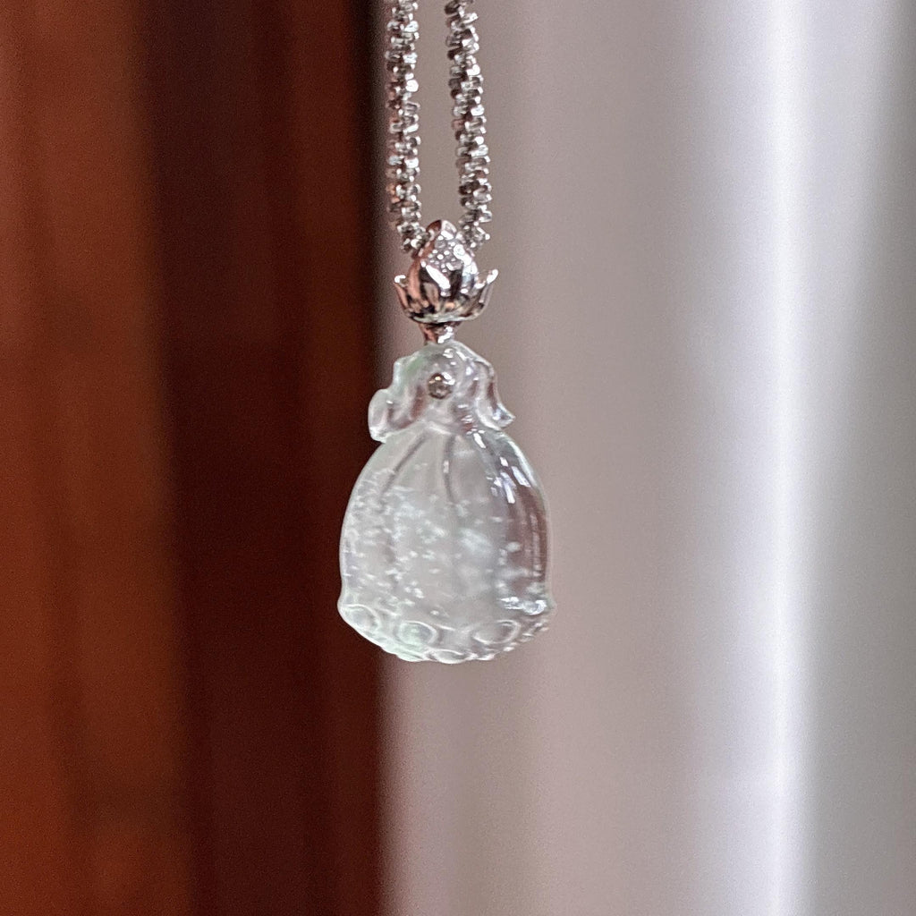 18k金扣头冰种雪花棉莲蓬吊坠 天然缅甸A货翡翠（yc537473）