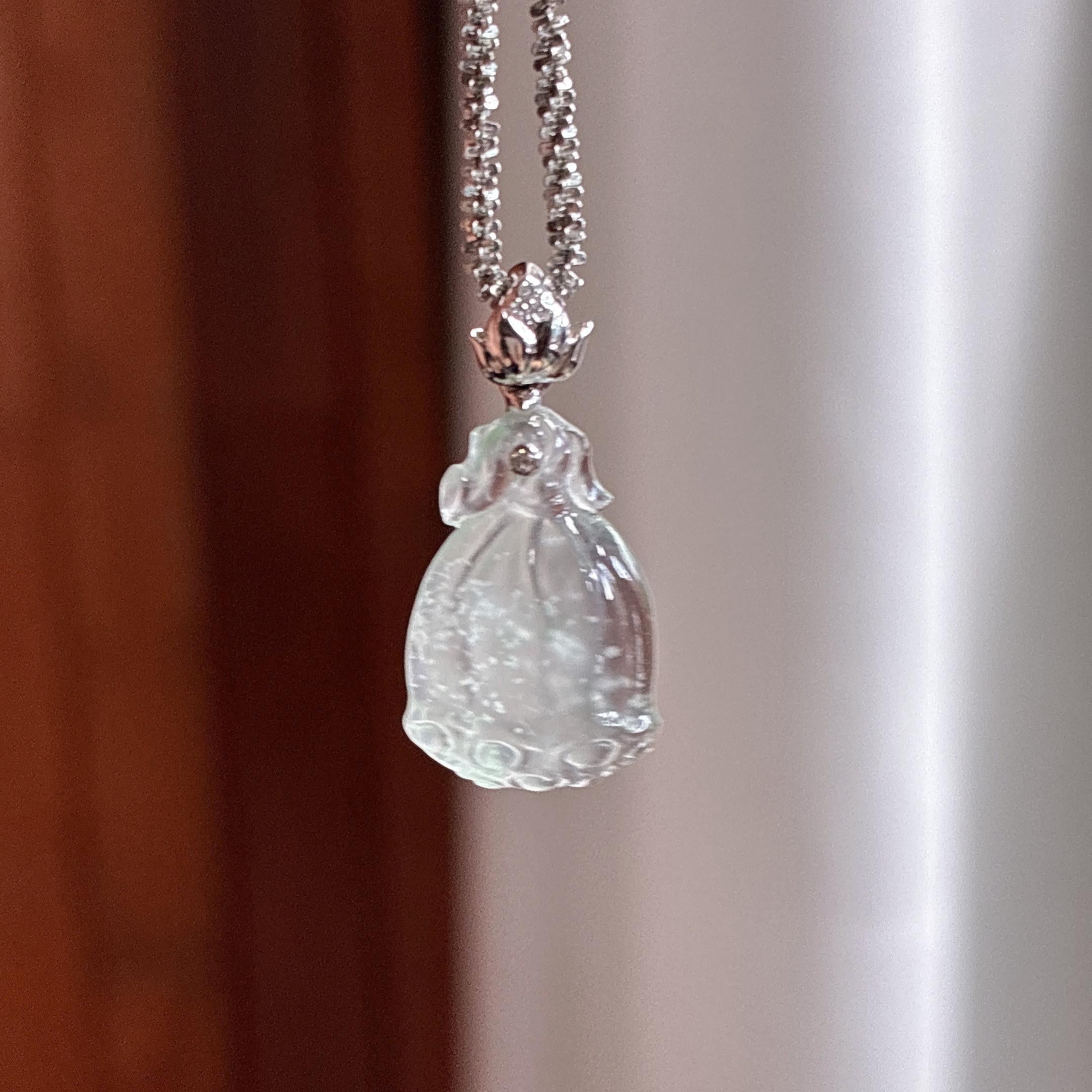 18k金扣头冰种雪花棉莲蓬吊坠 天然缅甸A货翡翠（yc537473）