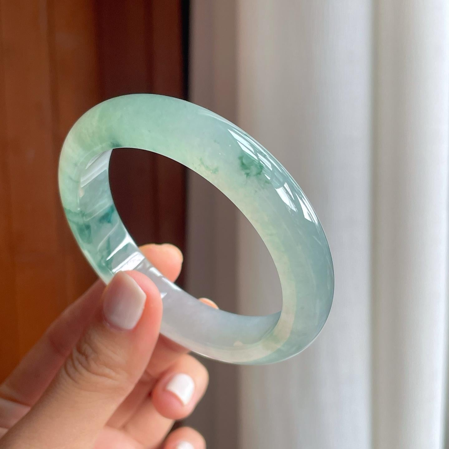 冰种飘花翡翠平安镯（57.8mm）（yc249151）