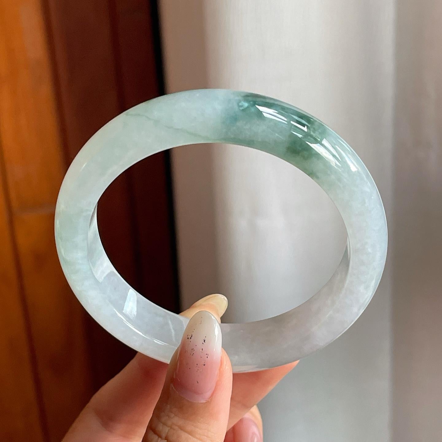 糯冰种飘花翡翠平安镯（56.5mm）（yc216825）