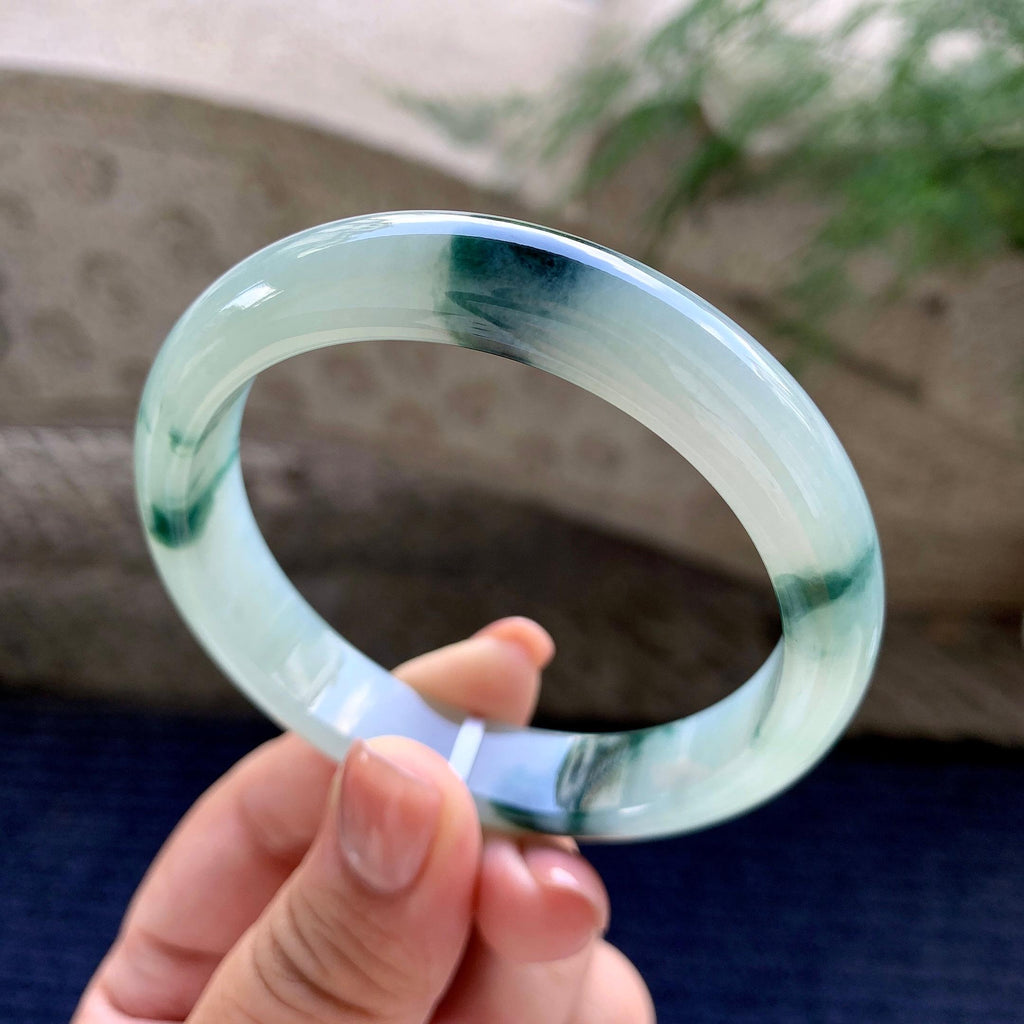 细糯种飘蓝花正圈平安镯 57.3圈口 天然缅甸A货翡翠（yc483949）