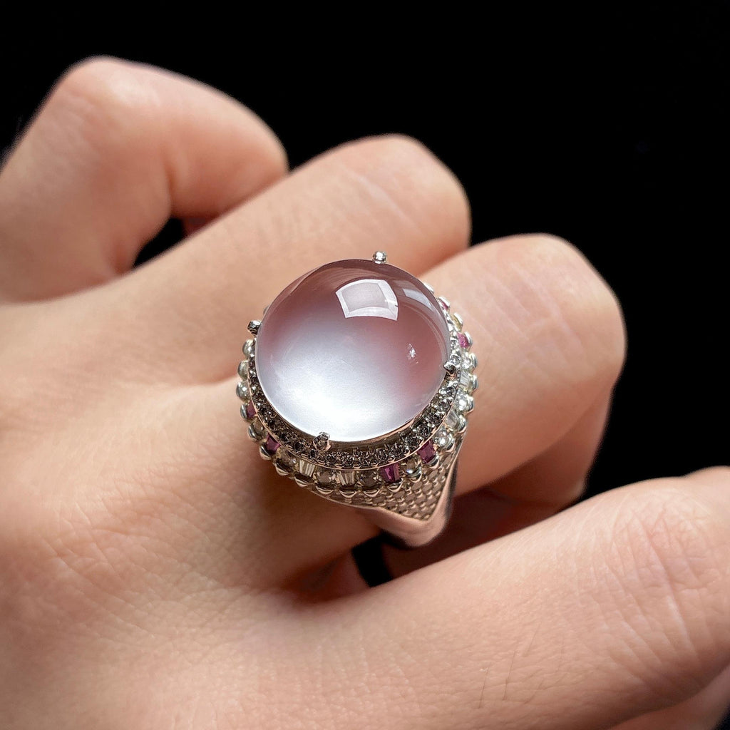 铜托玻璃种无色蛋面 天然缅甸A货翡翠（yc469827）