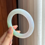 糯冰带色翡翠圆条手镯 56圈天然缅甸A货翡翠（yc440208）