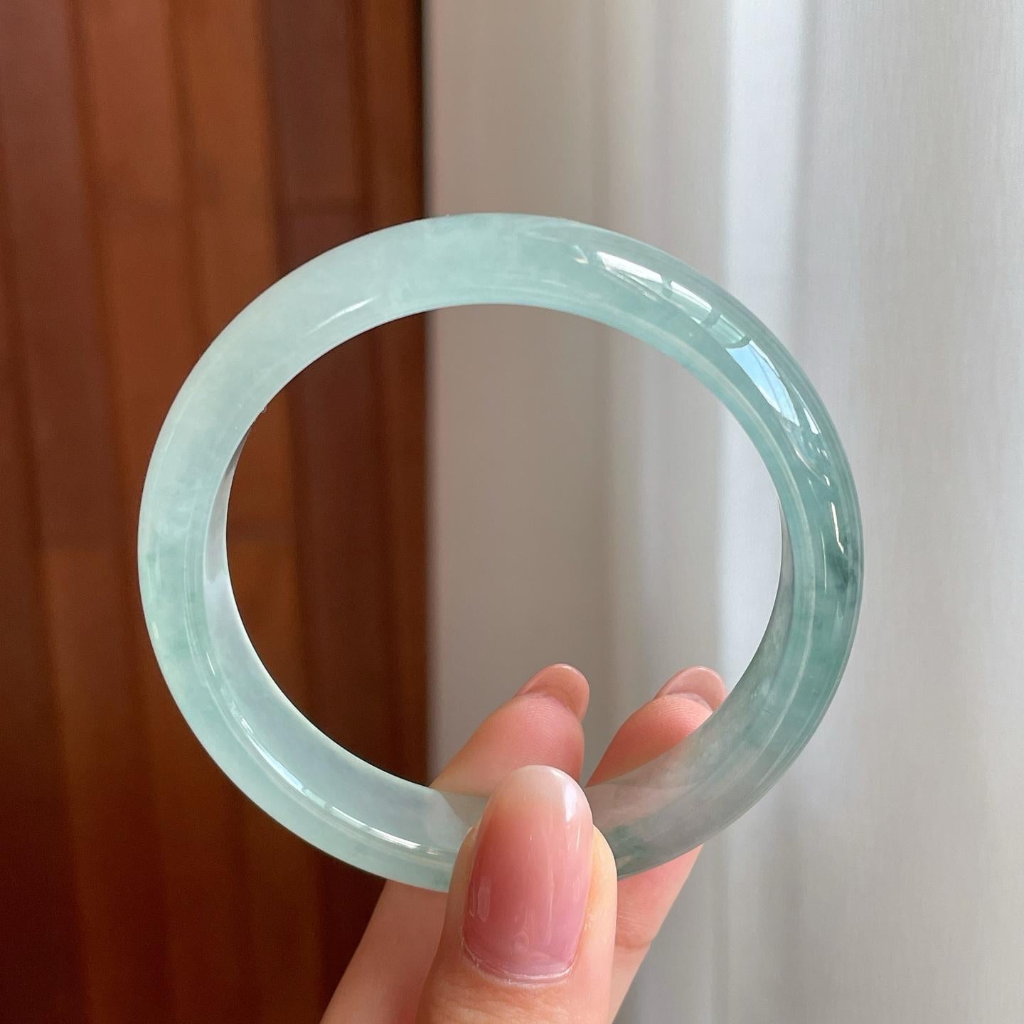 冰种晴底飘花翡翠平安镯（53.8mm)（yc363407）