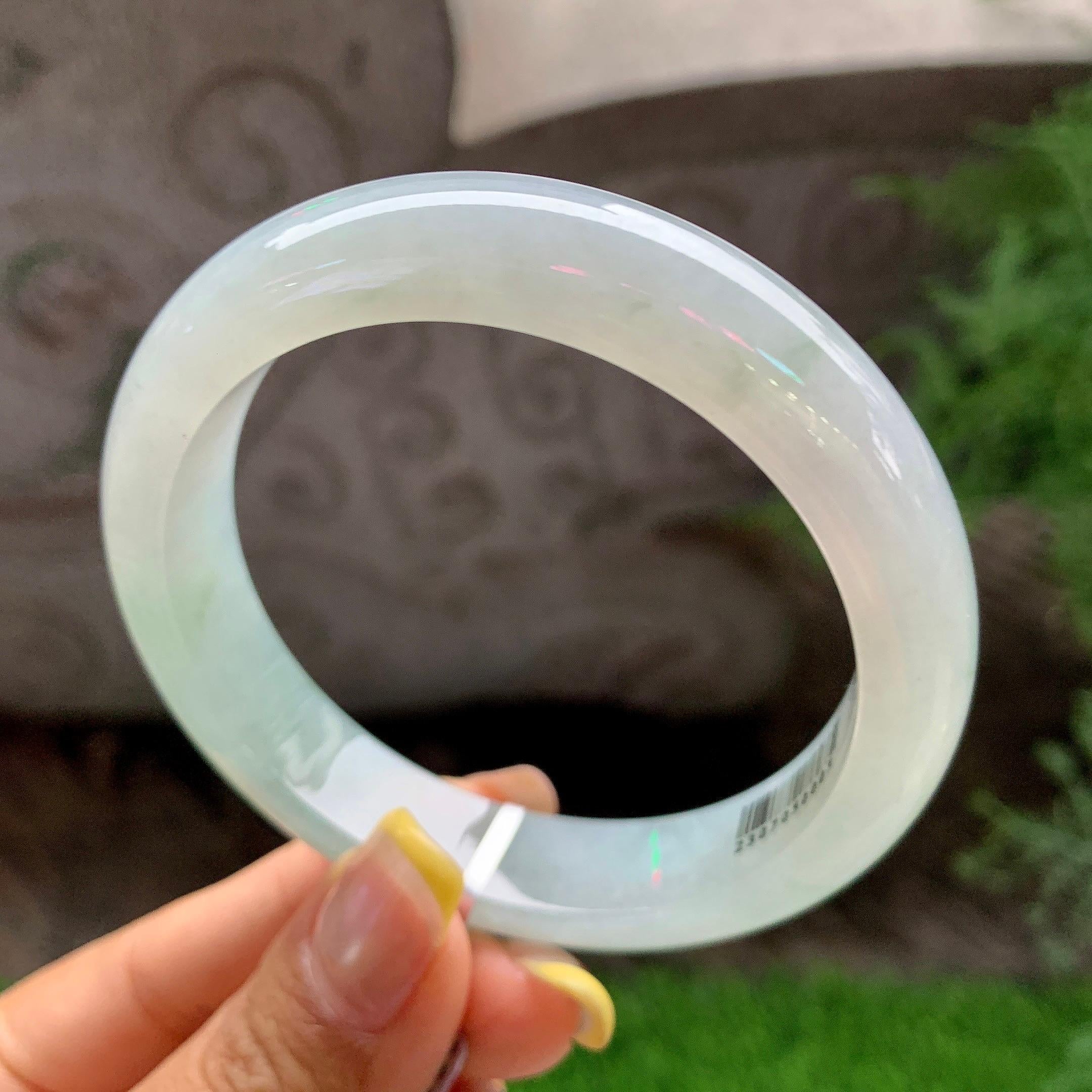 大圈口         糯冰种飘花正圈平安镯58圈         天然缅甸A货翡翠（yc392723）
