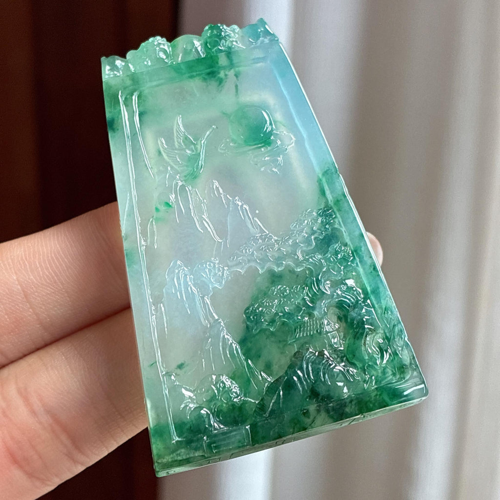 冰种飘花山水牌 天然缅甸A货翡翠（yc453188）