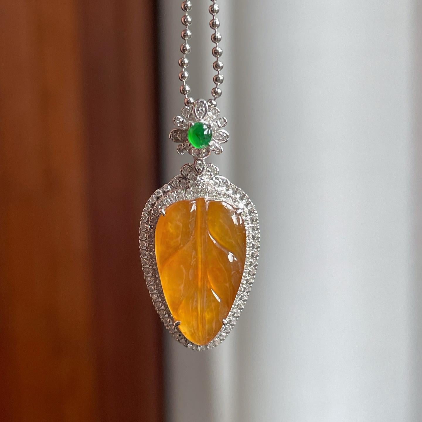 18k金镶冰种黄翡叶子（yc250558）