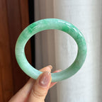 糯冰带色翡翠平安镯 60圈（yc436504）