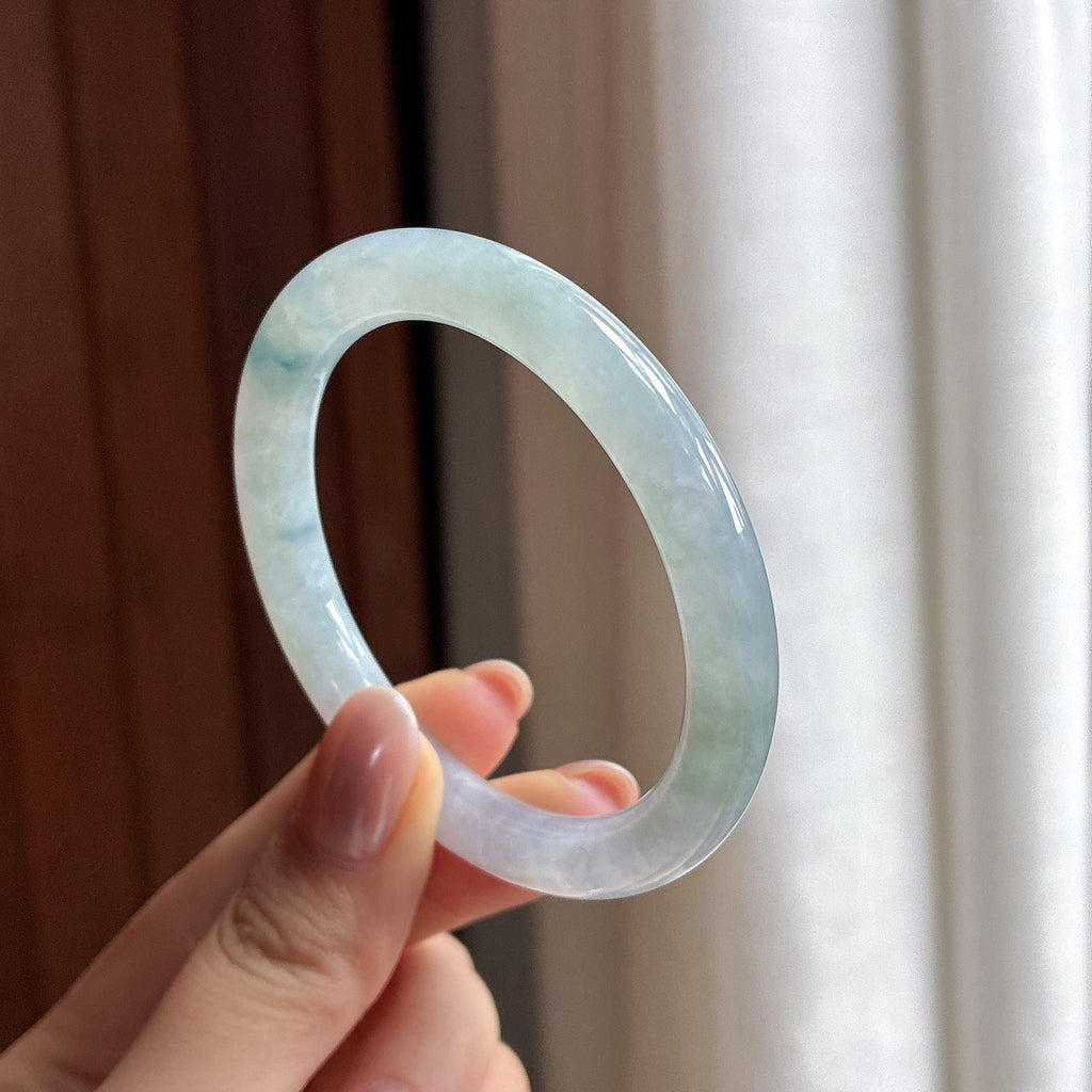 糯冰飘花圆条手镯 50圈 天然缅甸A货翡翠（yc495891）