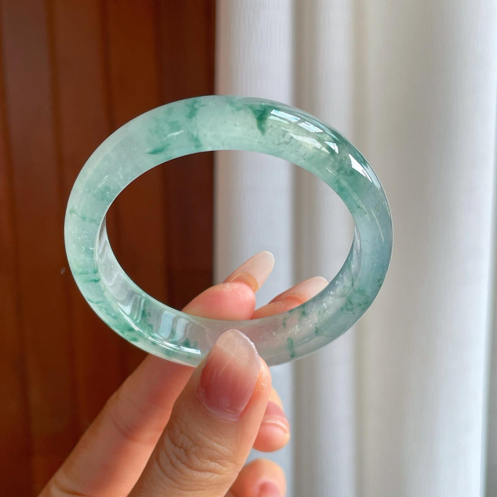 冰玻种飘花翡翠平安镯（52mm）（yc312317）