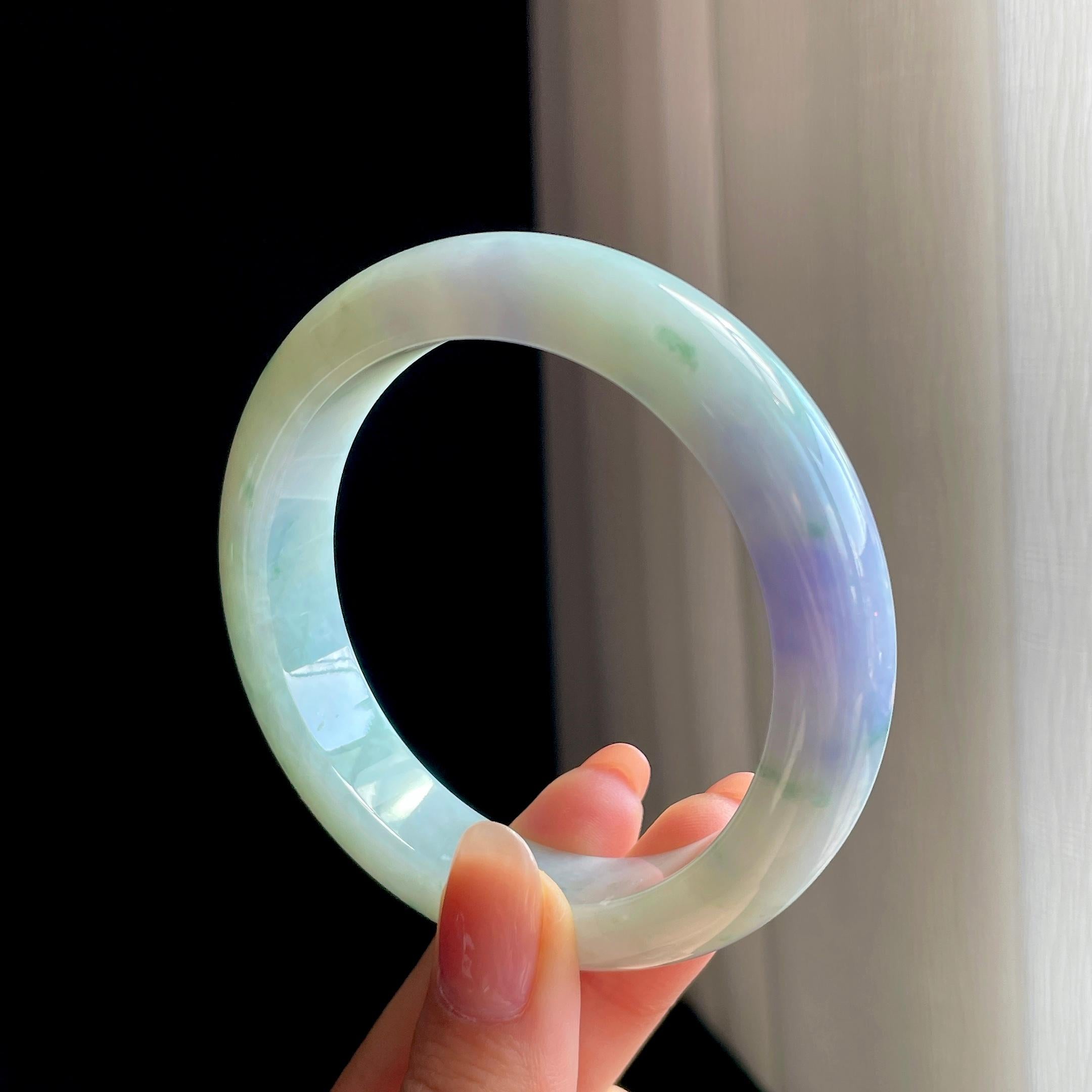 糯冰飘花带紫翡翠平安镯（57.5mm）（yc346536）