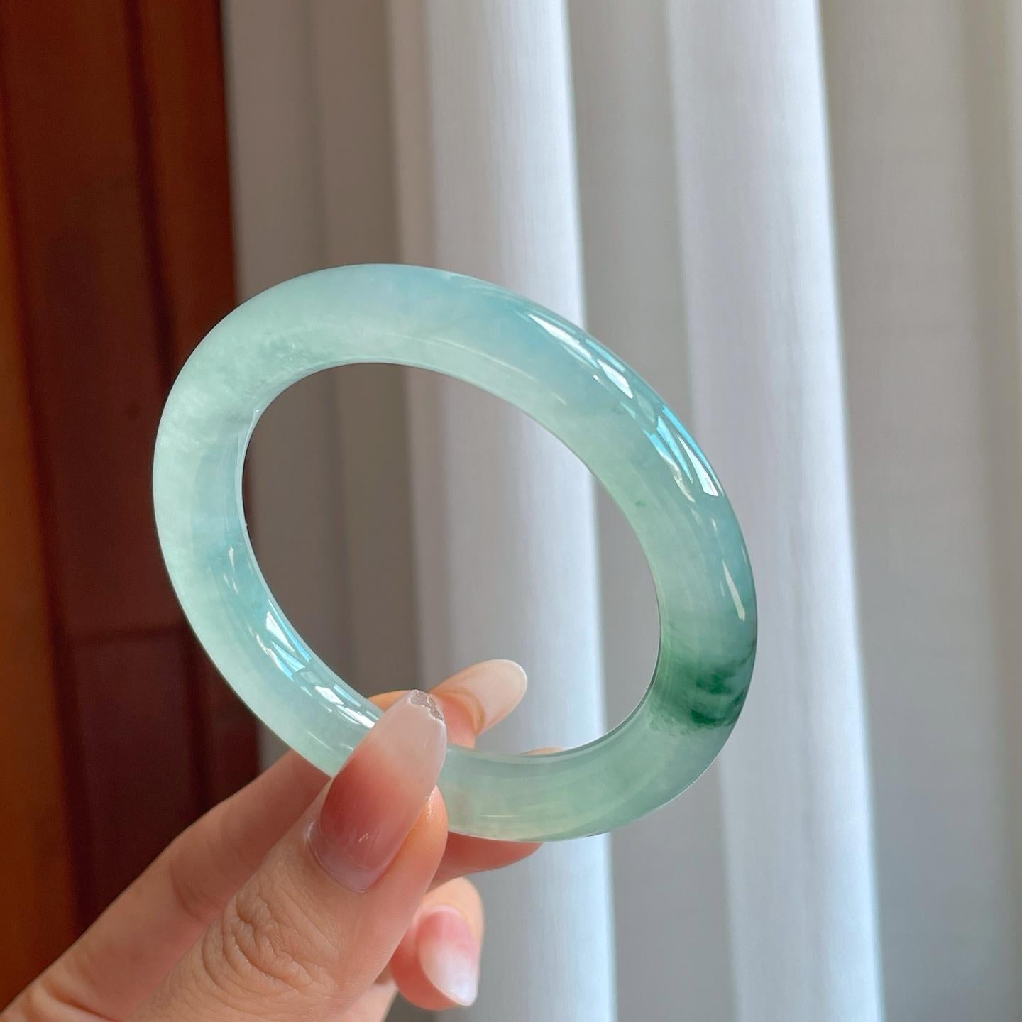 冰种飘花翡翠圆条手镯（53mm）（yc274440）