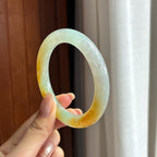 Vòng tay tròn ngọc phỉ thúy màu vàng băng như nếp đặc sắc, size 56, ngọc phỉ thúy tự nhiên loại A Myanmar (yc450850)