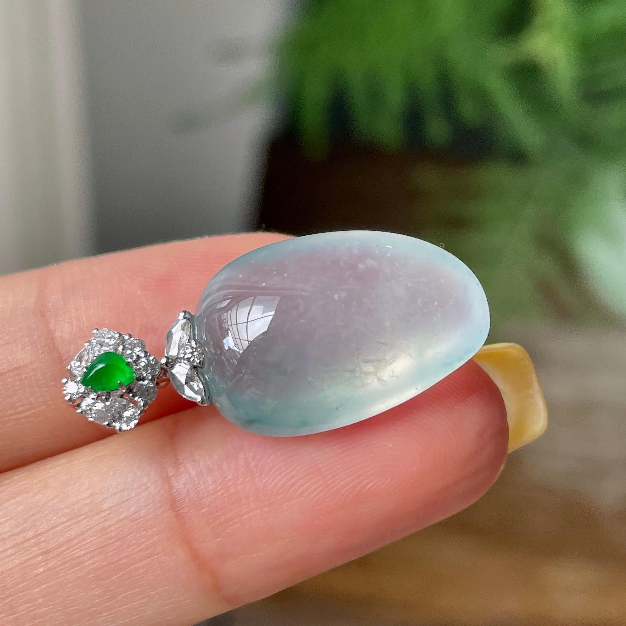 18k金钻镶冰种淡晴水福瓜吊坠    天然缅甸A货翡翠（yc362074）