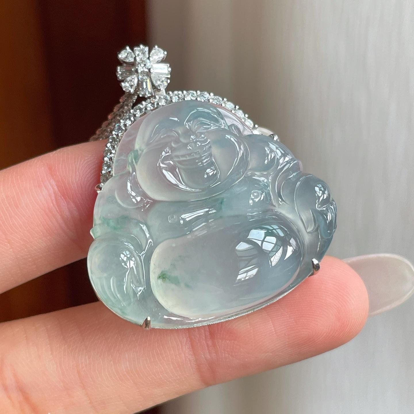 18k金钻镶冰种飘花翡翠佛公（yc263549）