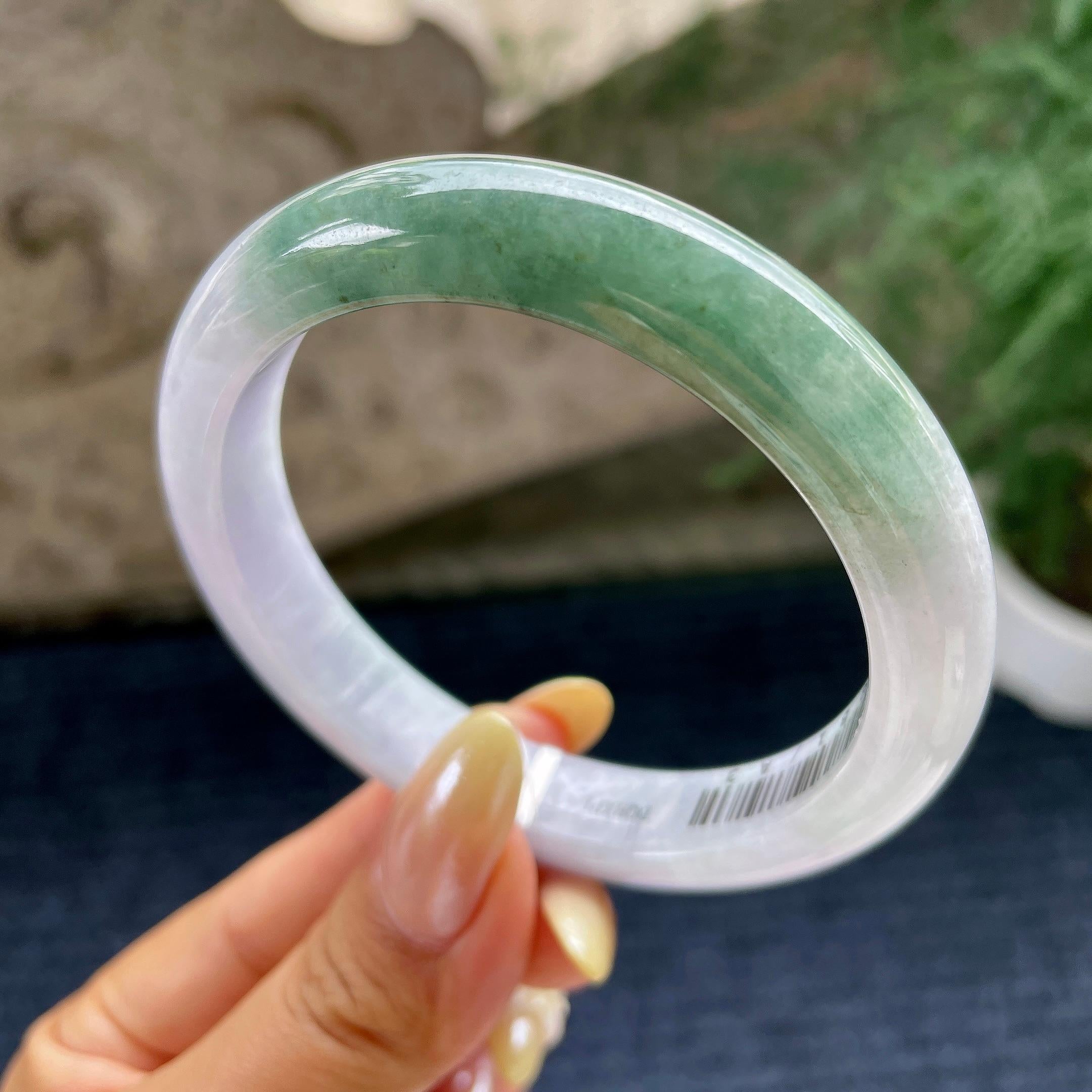细糯种淡紫底飘花正圈平安镯57.9圈 天然缅甸A货翡翠（yc464078）