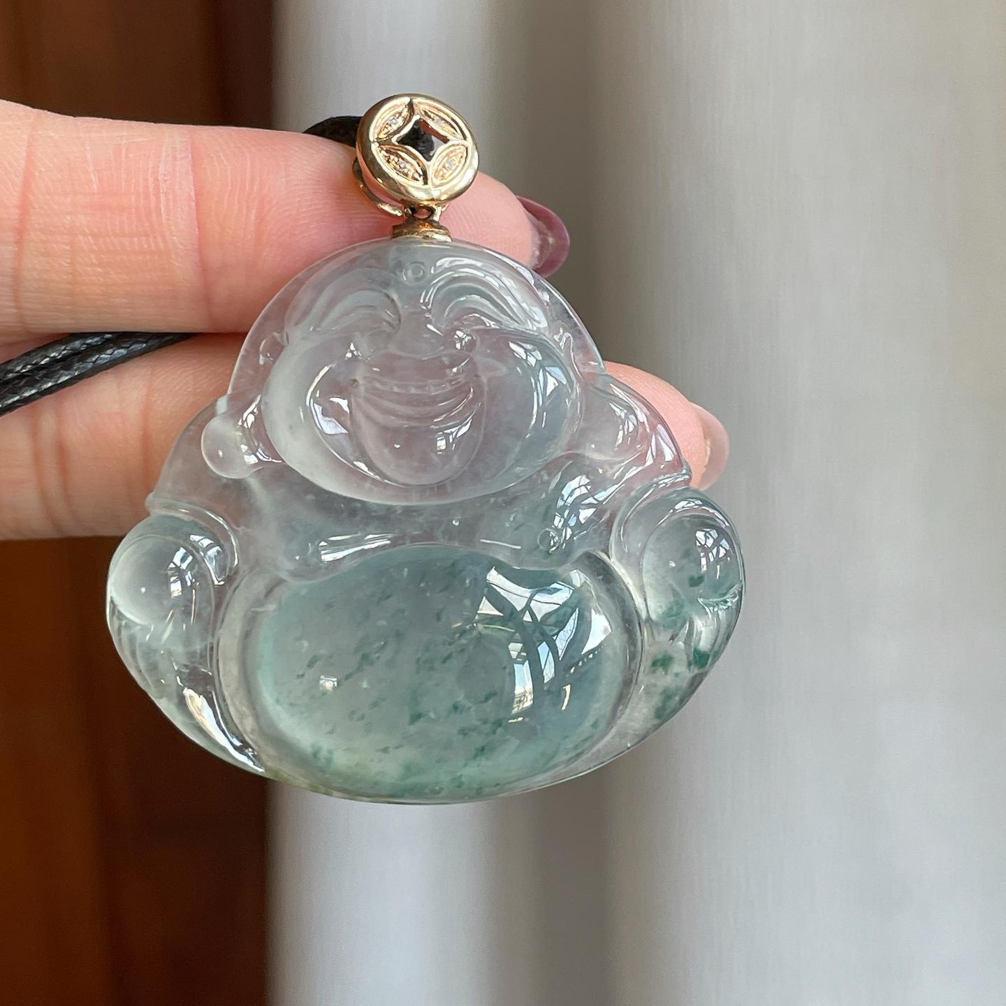 18k金钻镶冰种飘蓝花翡翠佛公（yc302163）