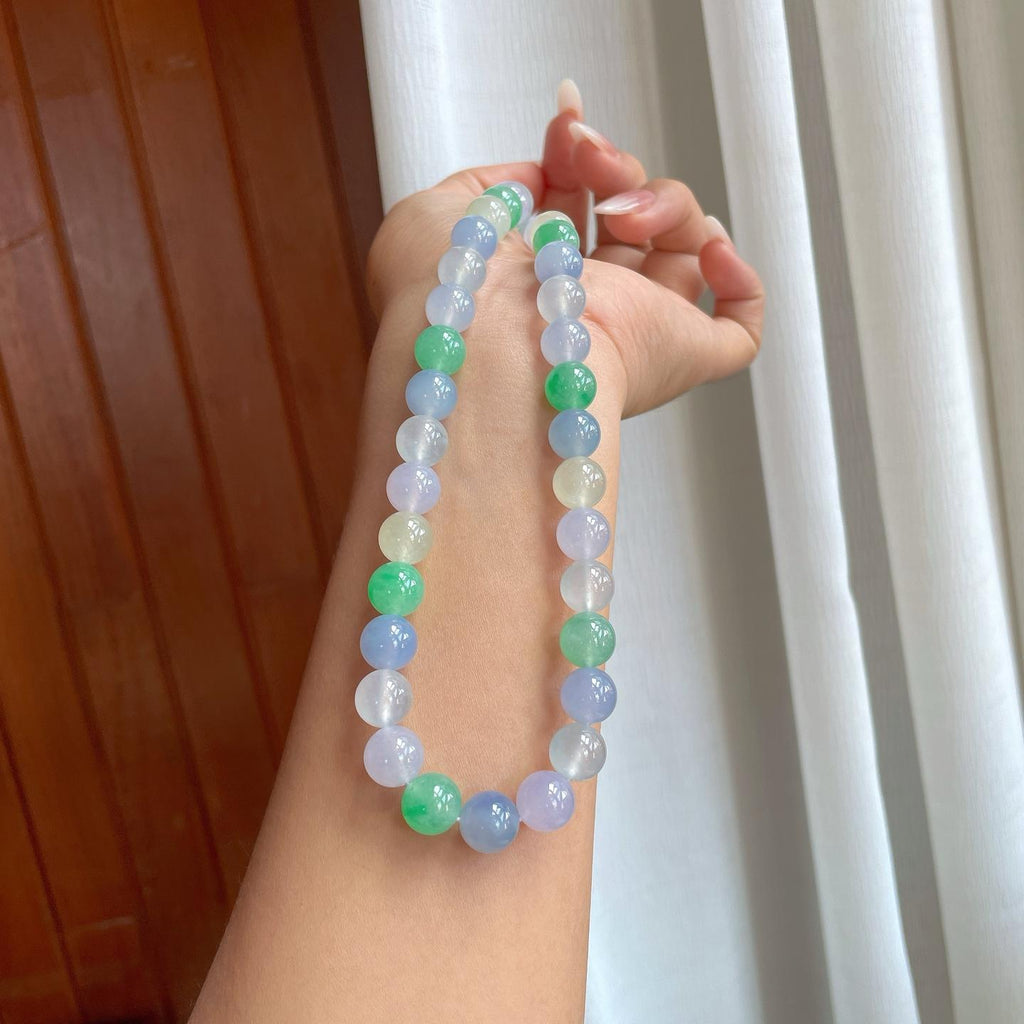 冰种玛卡龙翡翠珠串项链（yc266482）