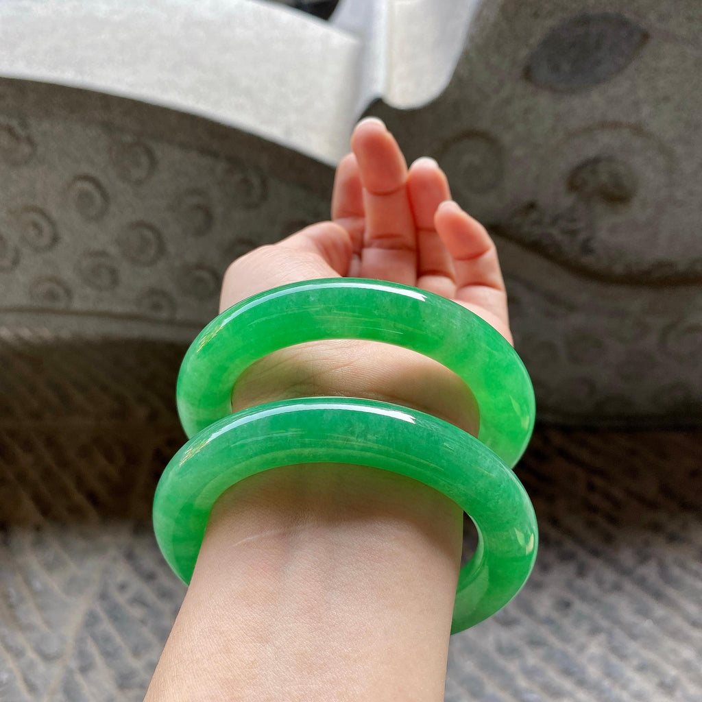 糯冰种满绿圆条手镯一对（58mm）（yc311880）