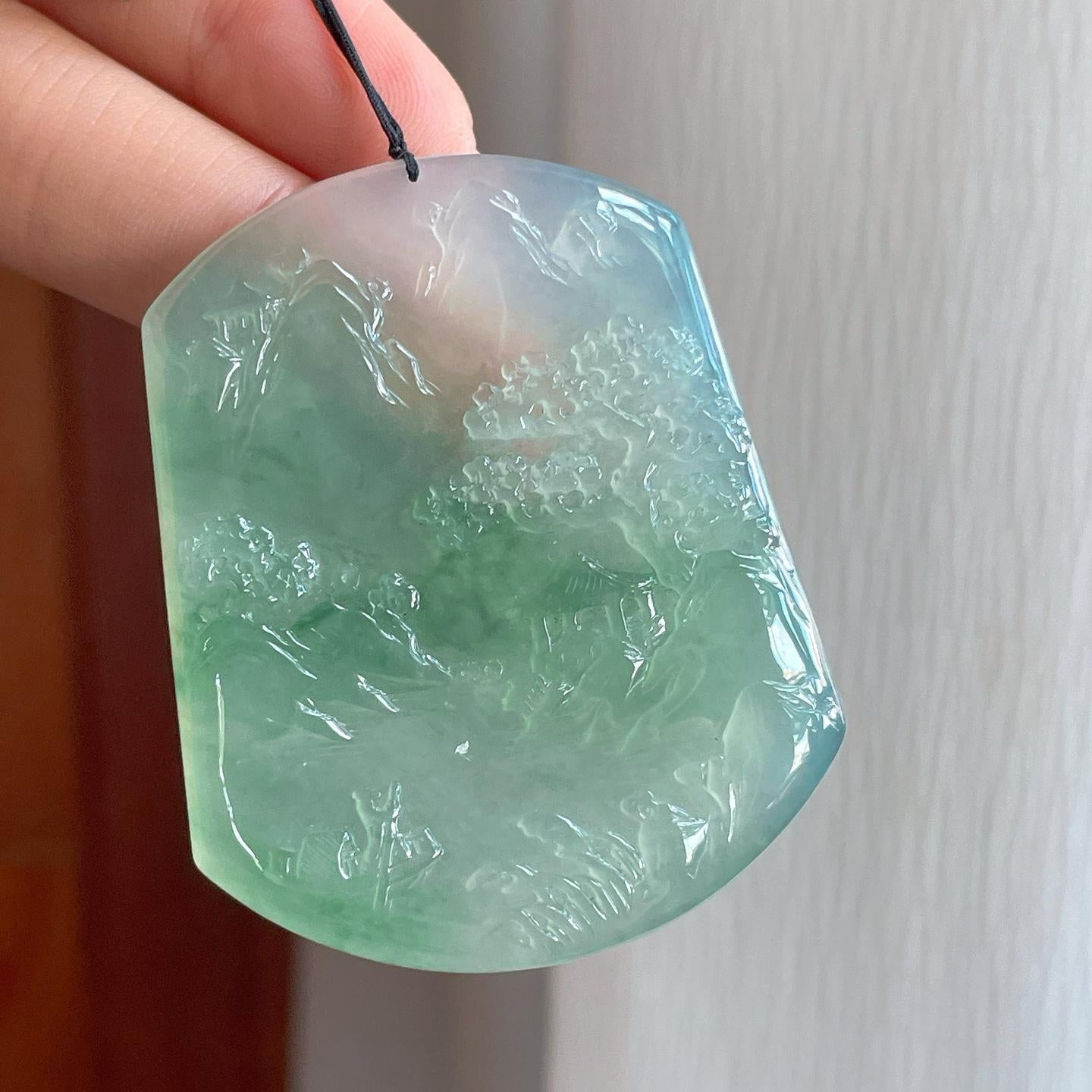 冰种飘花翡翠山水牌（yc276677）