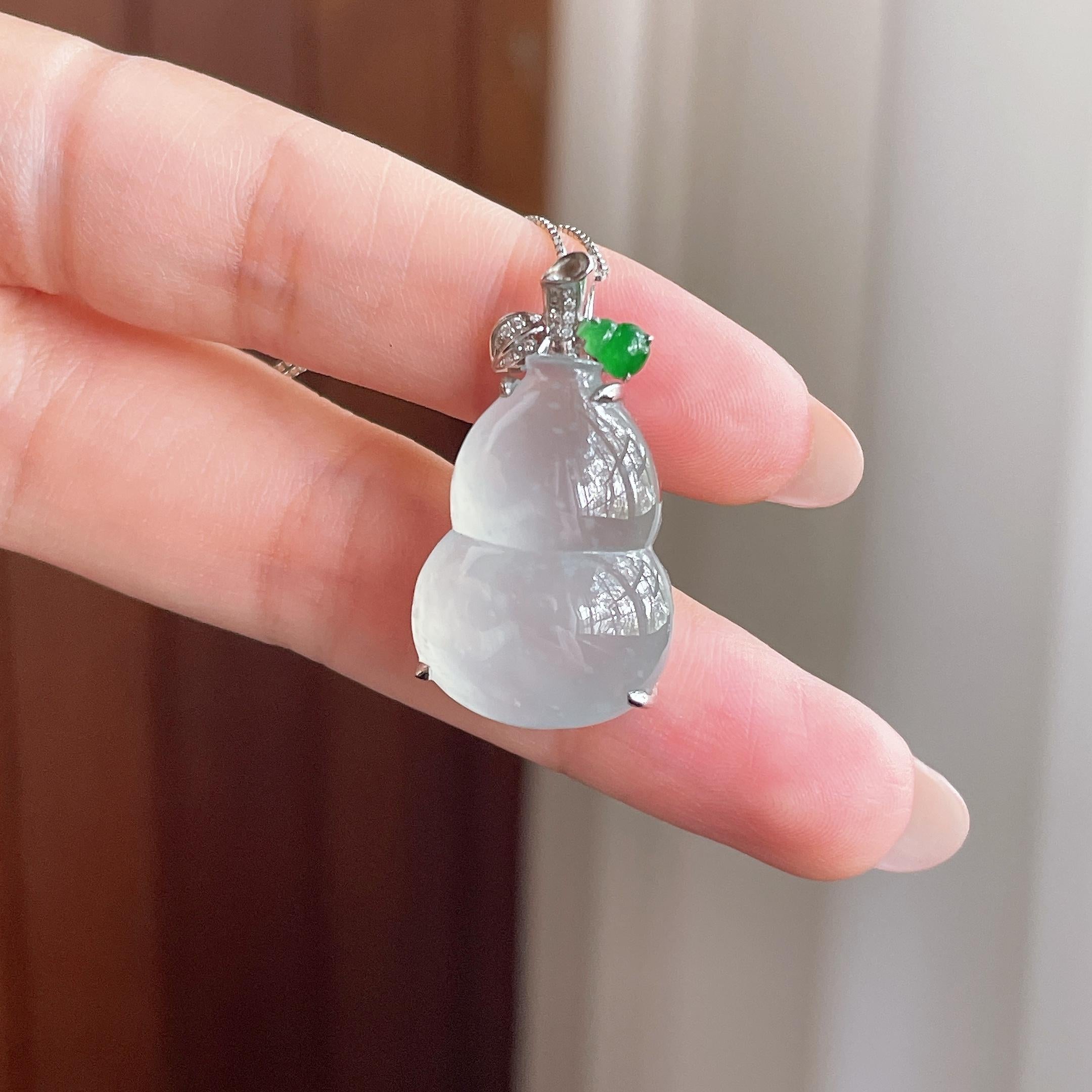 18K金镶冰种淡底色雪花棉葫芦挂件 天然缅甸A货翡翠（yc507491）