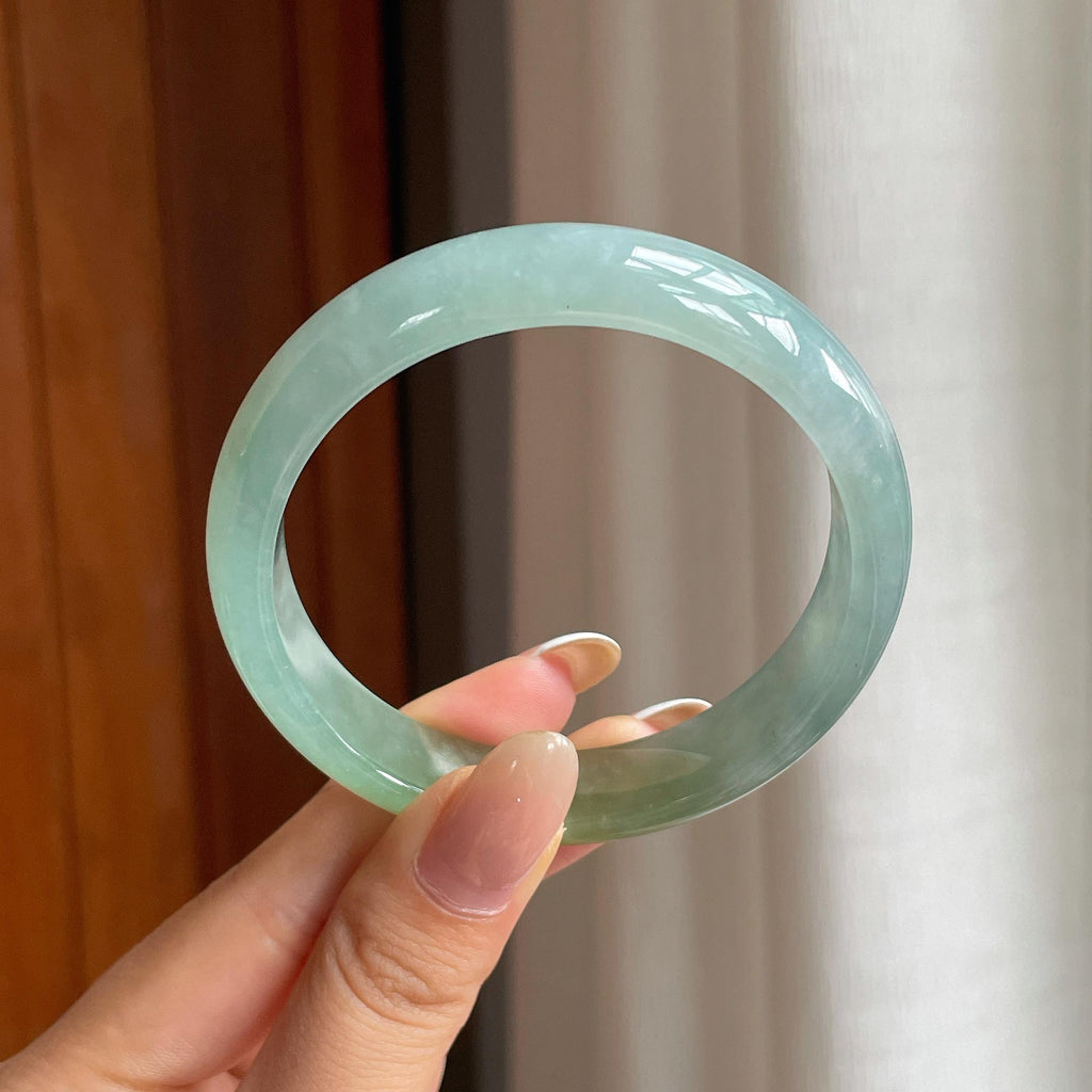 糯冰蓝晴飘黄翡翠平安镯（56.3mm)（yc417009）