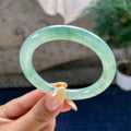 糯冰种晴底飘花圆条手镯53.9圈 天然缅甸A货翡翠（yc483945）