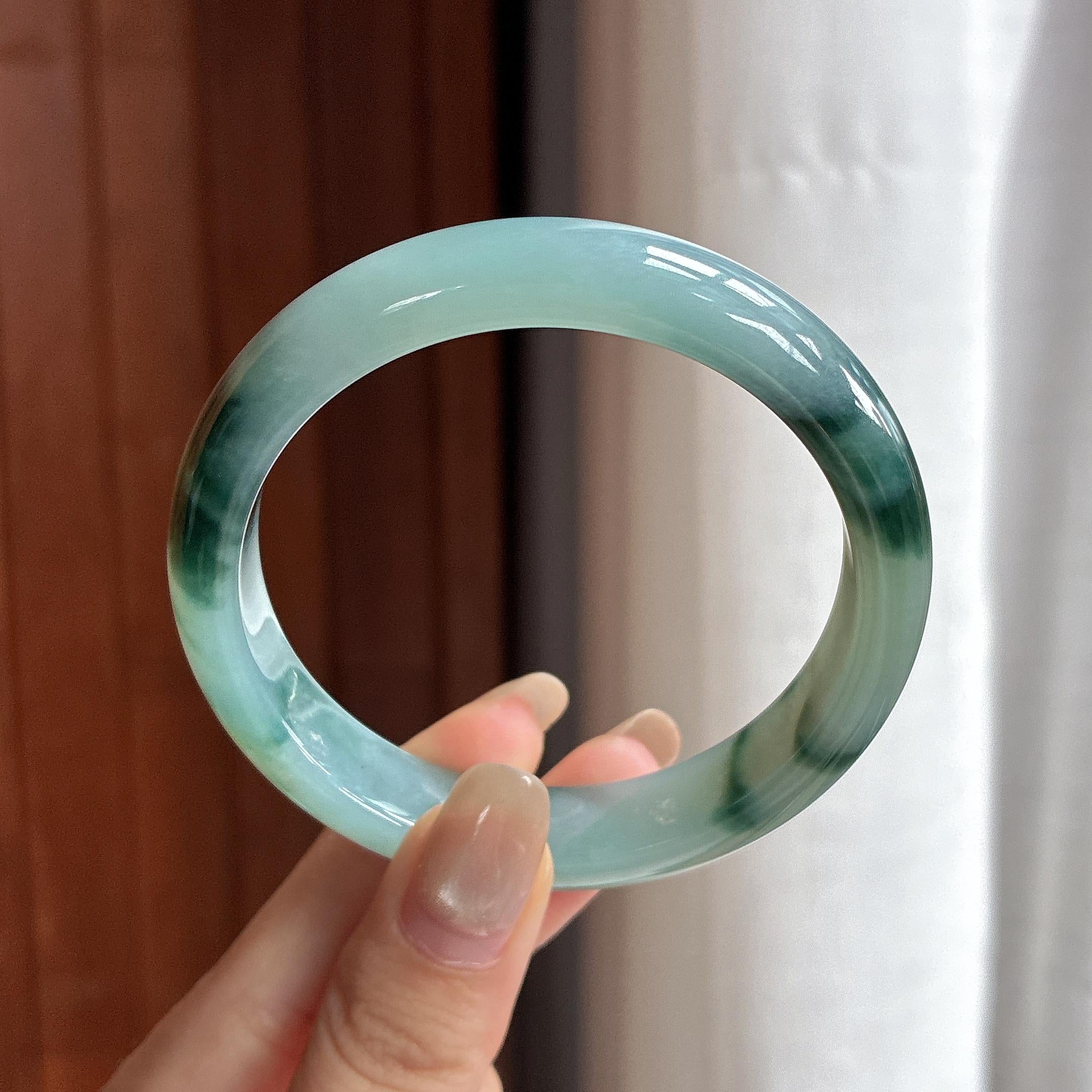 细糯种飘花正圈平安镯 57圈 天然缅甸A货翡翠（yc458101）