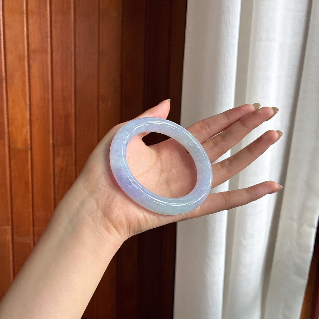 糯冰春带彩圆条手镯 57圈 天然缅甸A货翡翠（yc457605）
