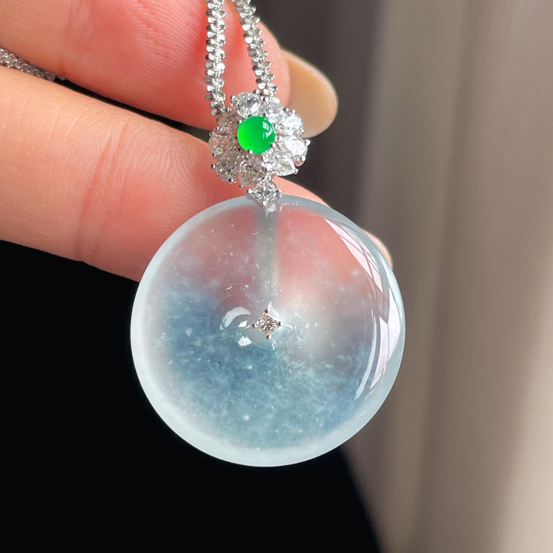18k金扣冰玻种翡翠平安扣（yc417226）